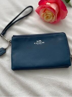 Coach blue leather zip wristlet